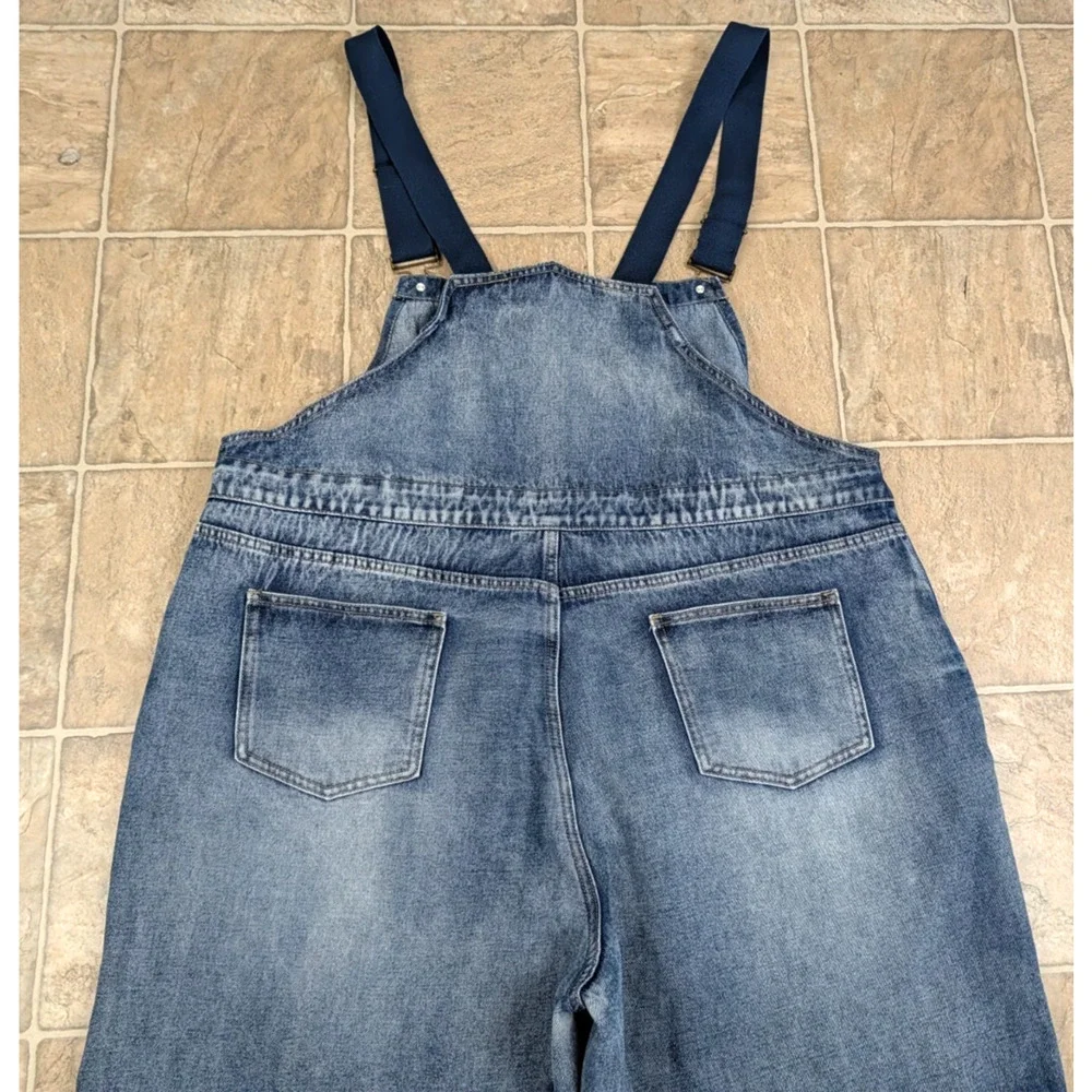 New Cider sz 3XL or 20/22 Denim Jean Jumpsuit wide leg blue one piece hu